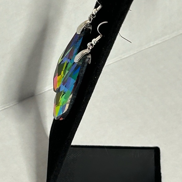 Sterling Silver Multicolor Teardrop Crystal Earrings - Picture 2 of 5